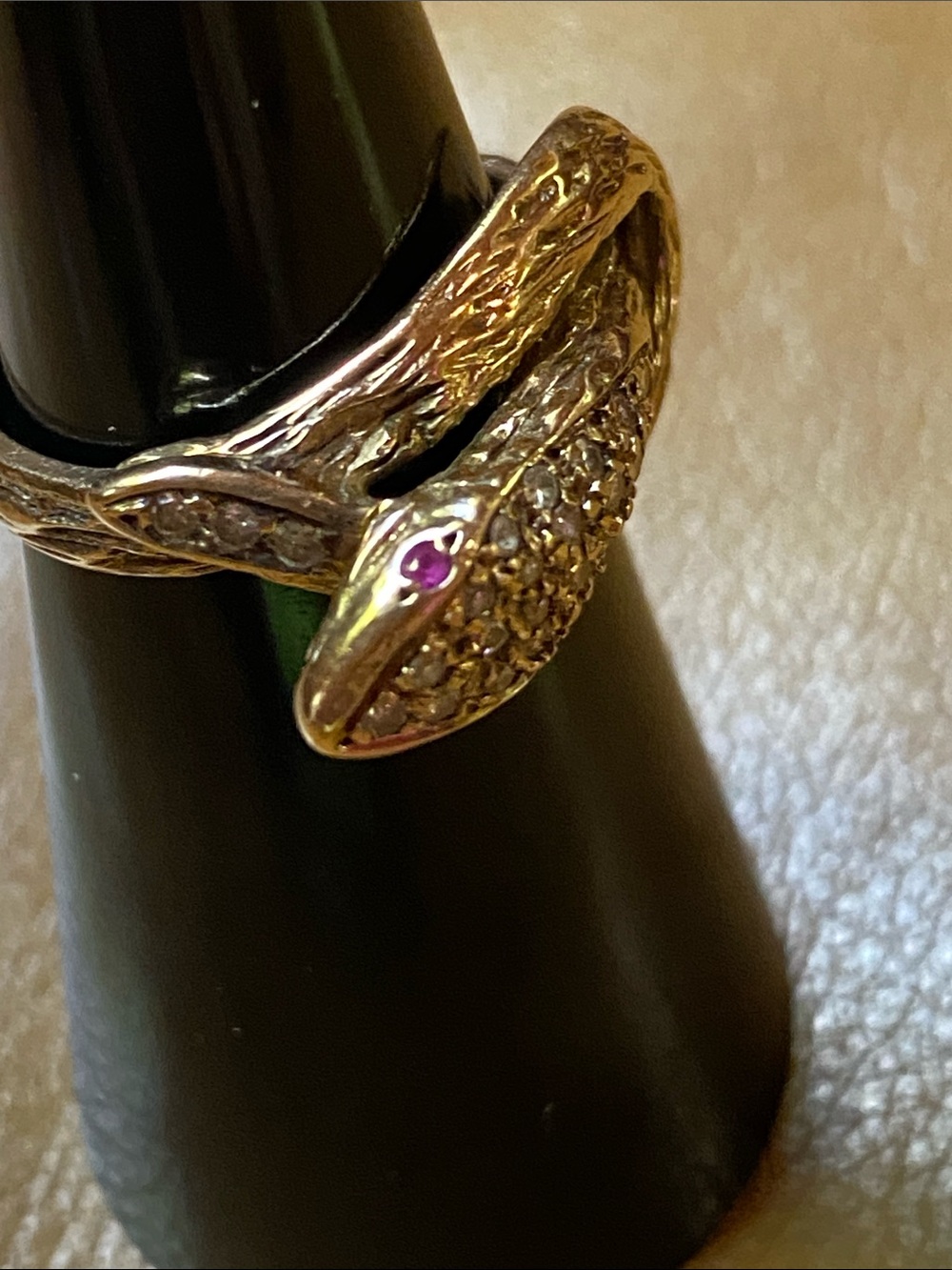 Vintage yellow gold and diamonds snake ring 5.75 - Picture 2 of 13
